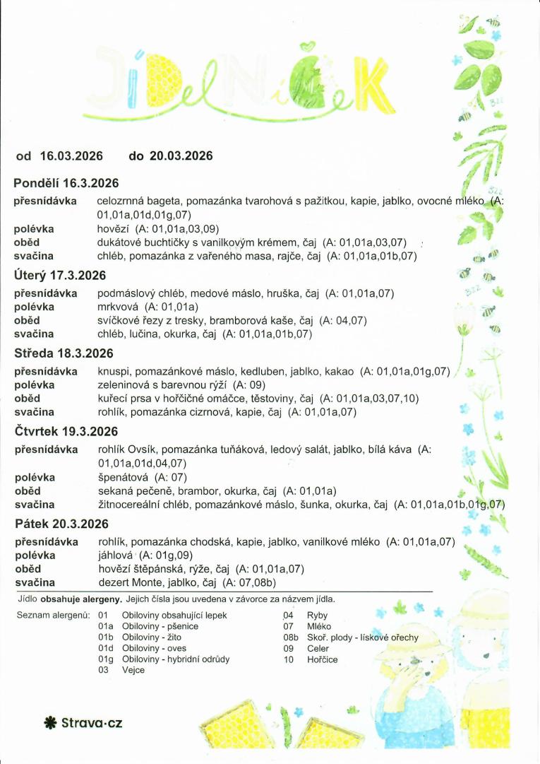 Jídelníček od 16.02.2026 do 20.03.2026