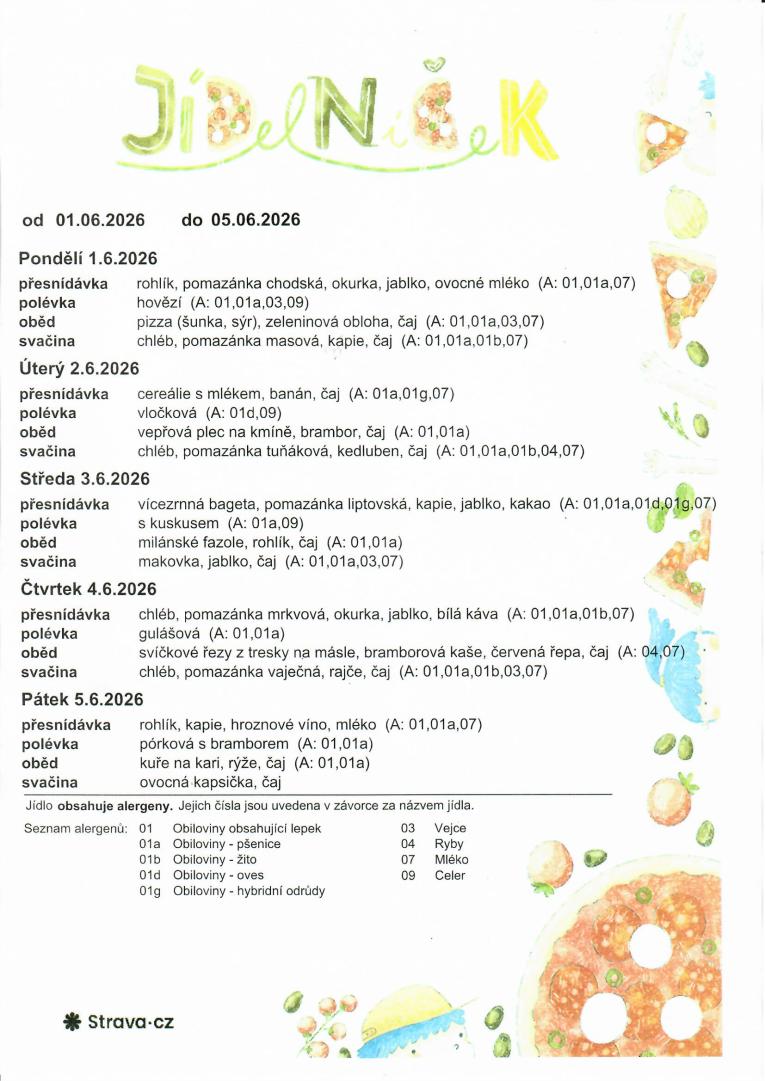 Jídelníček od 01.06.2026 do 05.06.2026